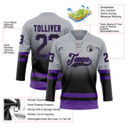 Custom Gray Black-Purple Fade Fashion Hockey Lace Neck Jersey