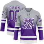 Custom Gray Purple-White Fade Fashion Hockey Lace Neck Jersey