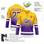 Custom Yellow Purple-White Fade Fashion Hockey Lace Neck Jersey