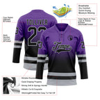 Custom Purple Black-Gray Fade Fashion Hockey Lace Neck Jersey
