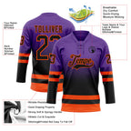 Custom Purple Black-Orange Fade Fashion Hockey Lace Neck Jersey