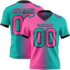 Custom Aqua Pink-Black Authentic Gradient Fashion Football Jersey