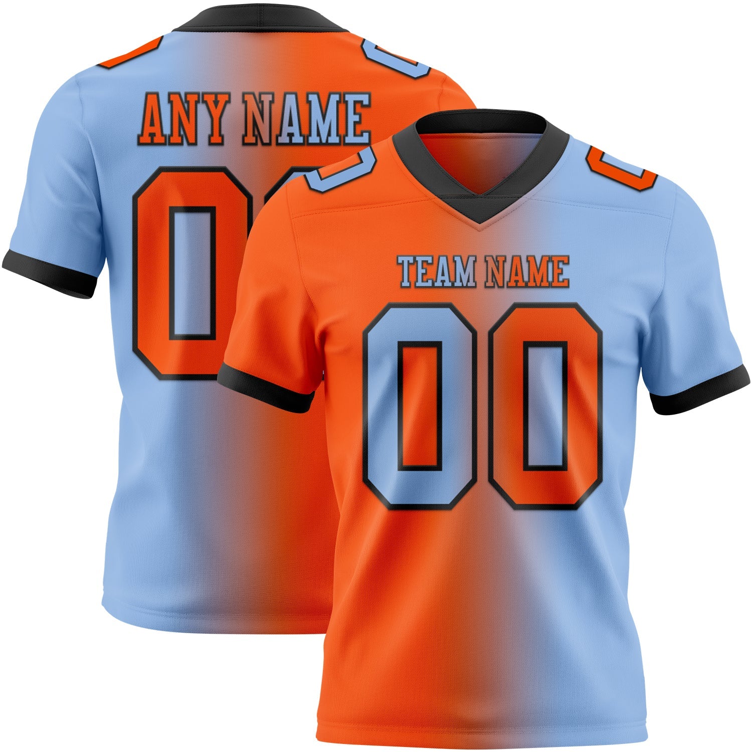 Custom Light Blue Orange-Black Authentic Gradient Fashion Football Jersey