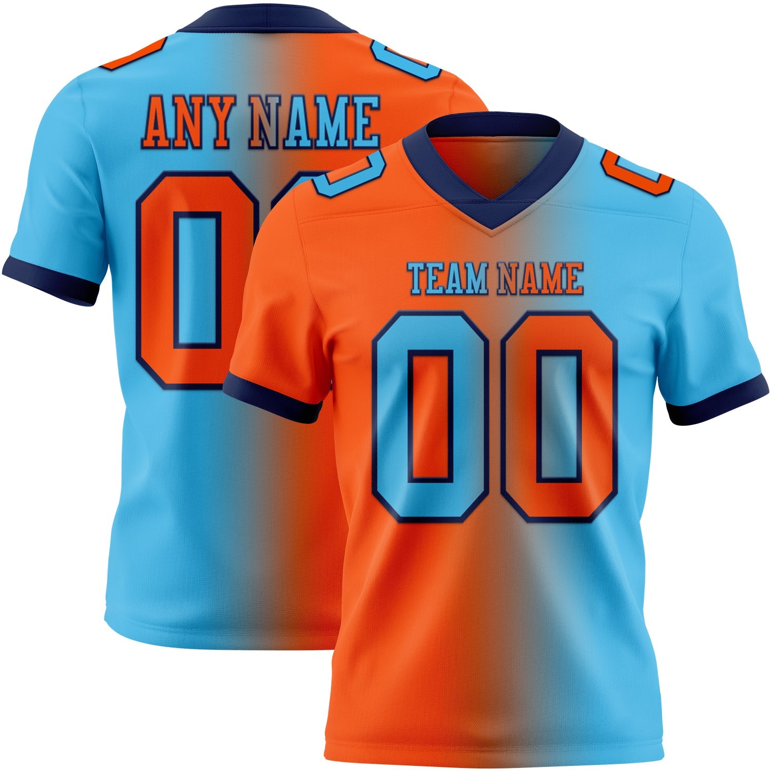 Custom Sky Blue Orange-Navy Authentic Gradient Fashion Football Jersey
