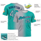 Custom Aqua Gray-Navy Gradient Fashion Performance T-Shirt