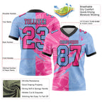 Custom Light Blue Pink-Black Authentic Gradient Fashion Scratch Football Jersey