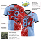Custom Light Blue Red-Black Authentic Gradient Fashion Scratch Football Jersey