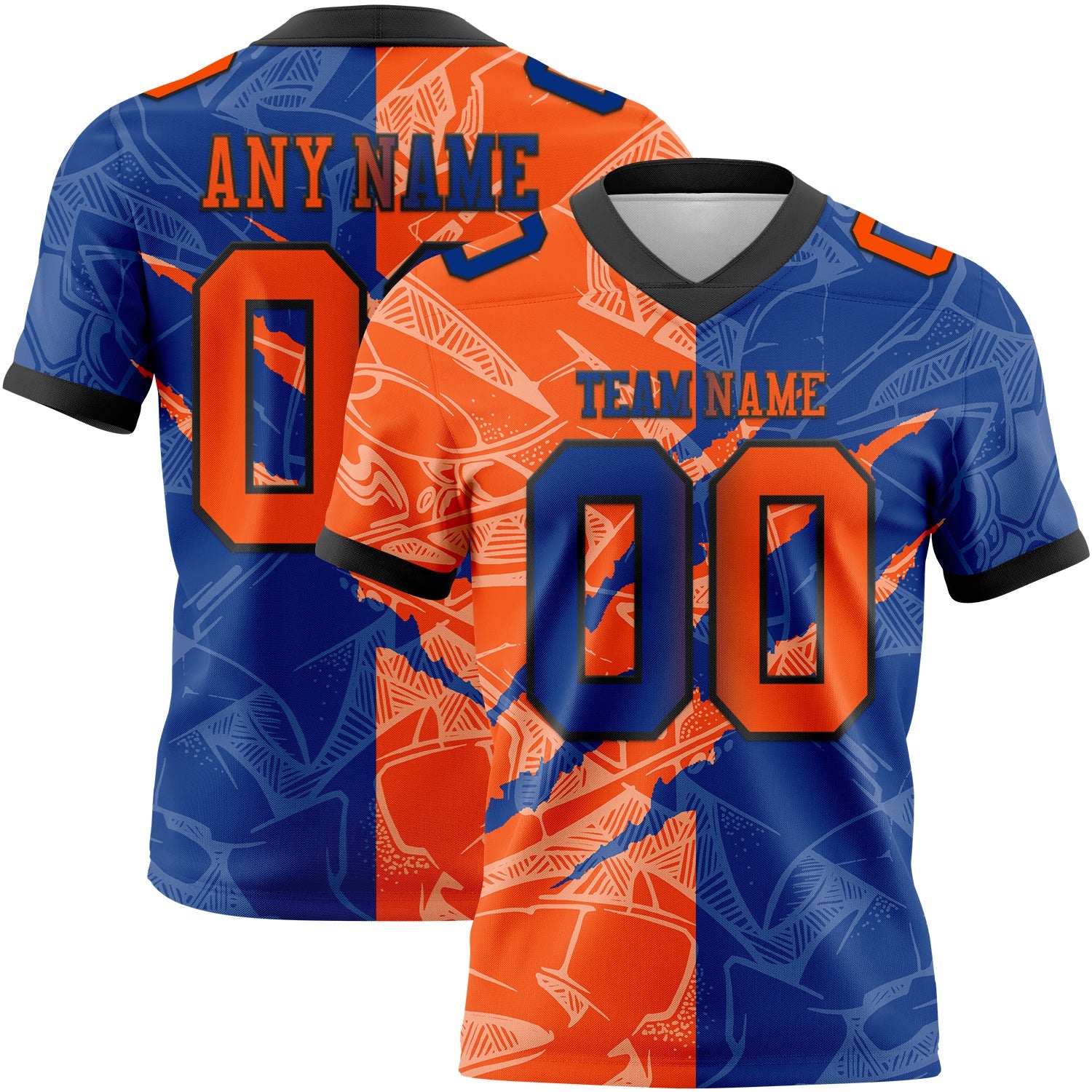 Custom Royal Orange-Black Authentic Gradient Fashion Scratch Football Jersey