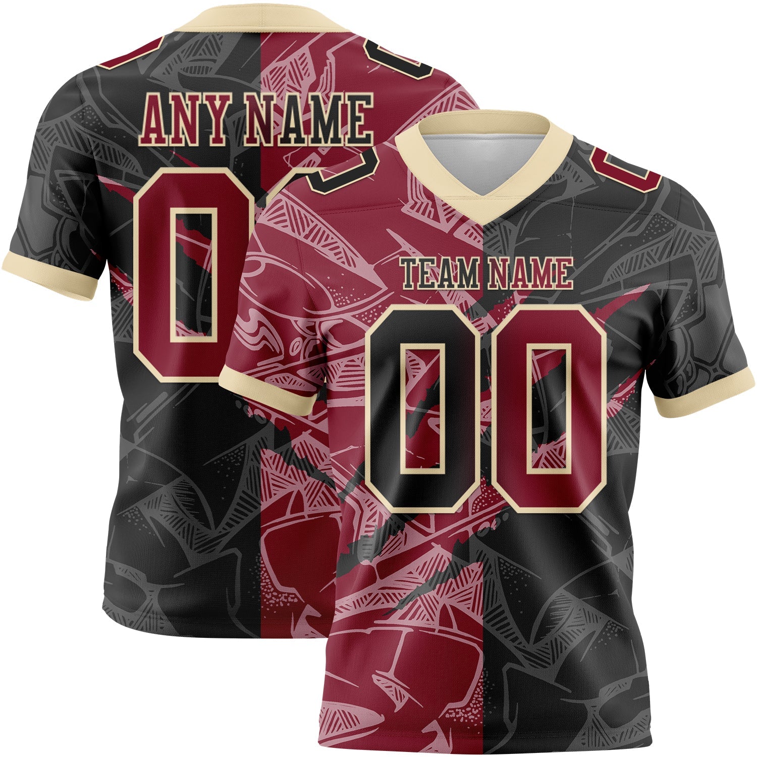Custom Black Crimson-Cream Authentic Gradient Fashion Scratch Football Jersey
