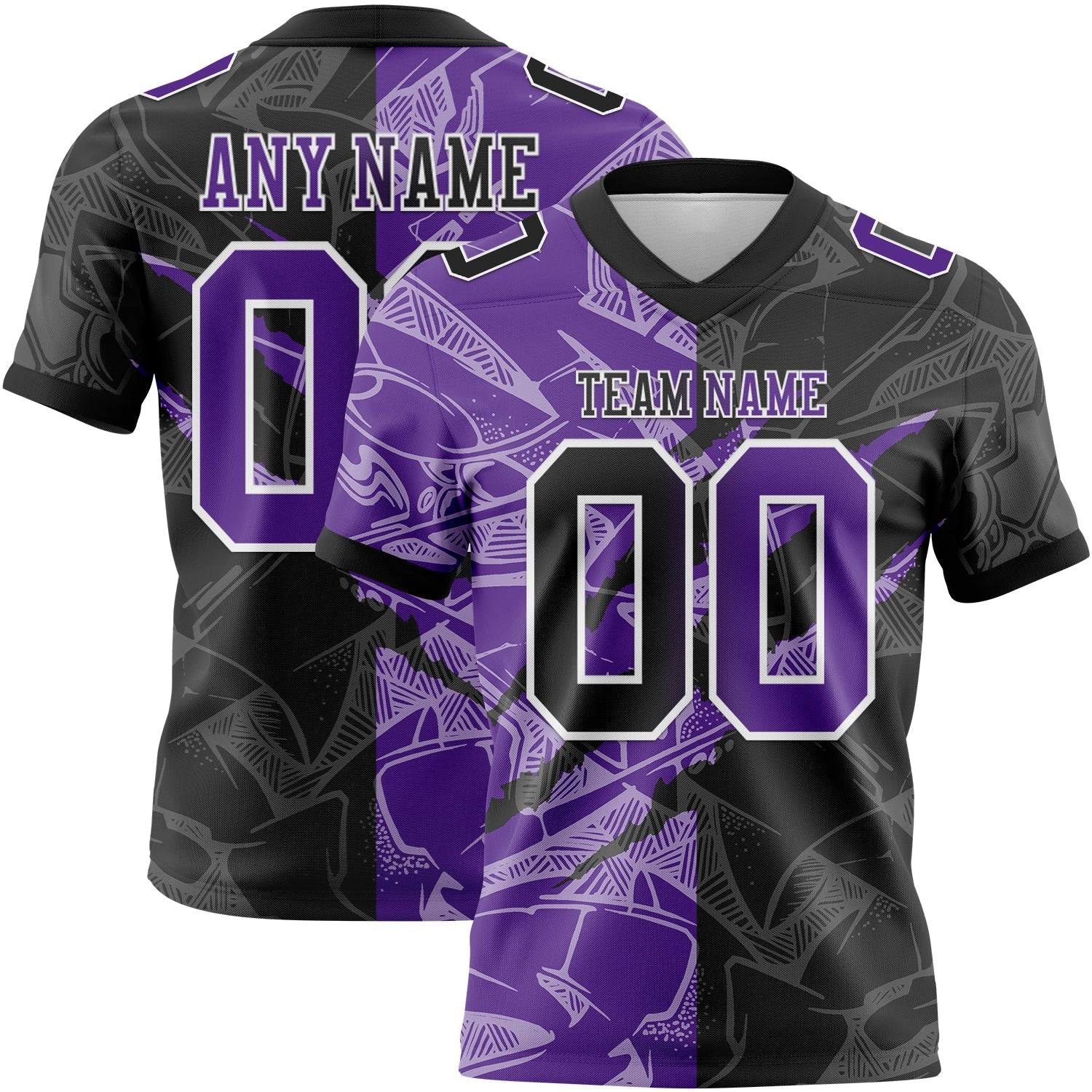 Custom Black Purple-White Authentic Gradient Fashion Scratch Football Jersey