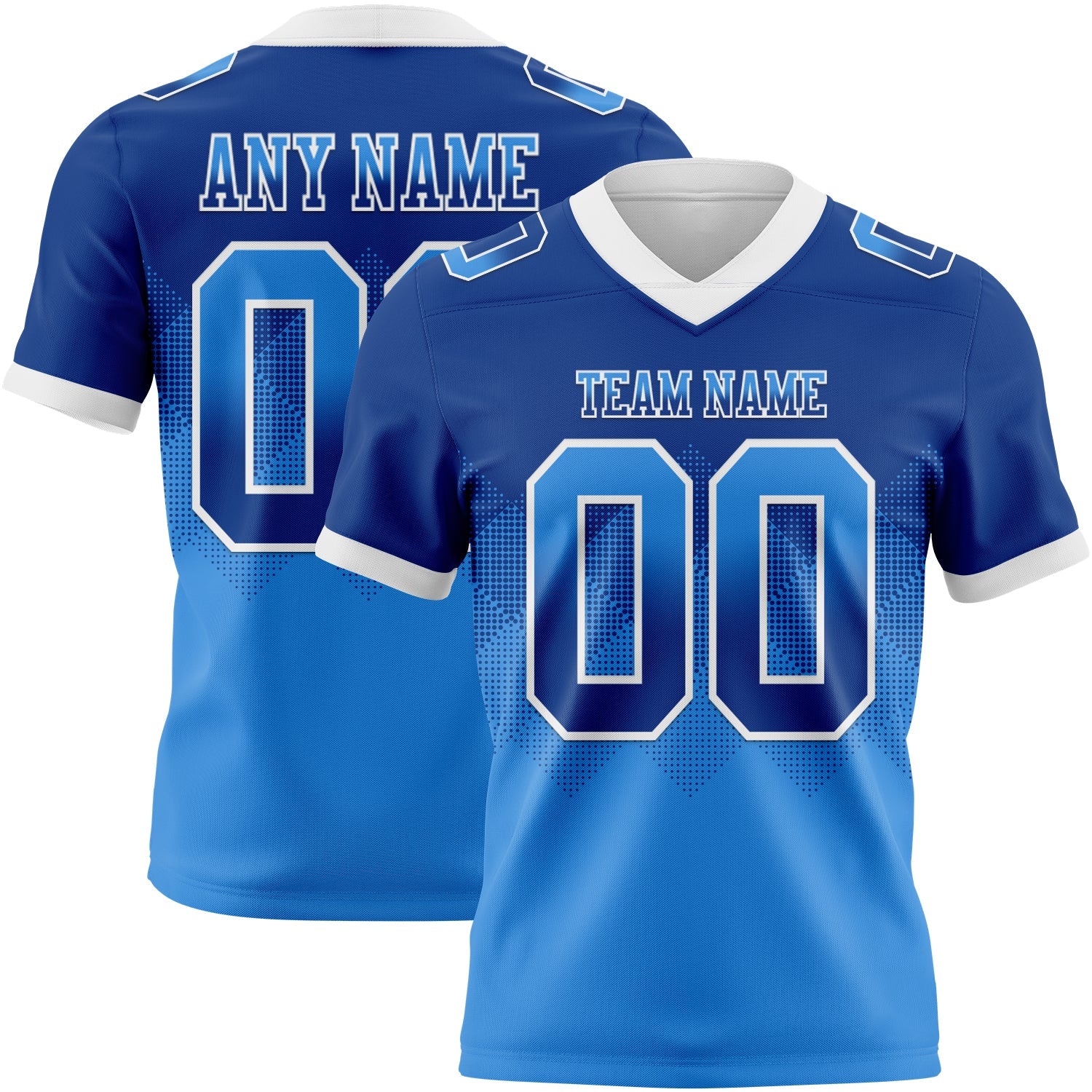 Custom Royal Powder Blue-White Authentic Gradient Square Shape Flag Football Jersey