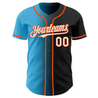 Custom Black White Sky Blue-Orange Authentic Gradient Fashion Baseball Jersey