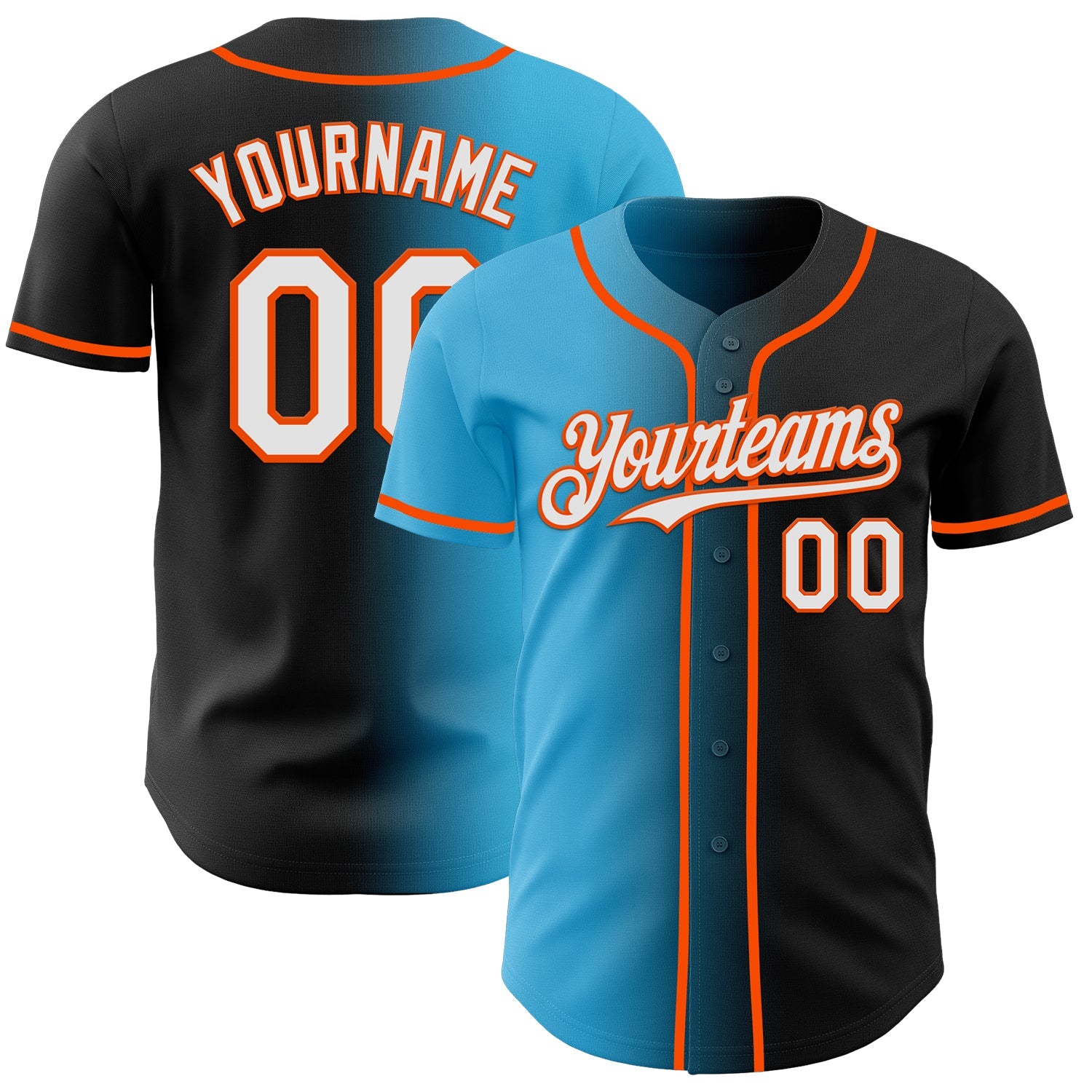 Custom Black White Sky Blue-Orange Authentic Gradient Fashion Baseball Jersey