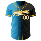 Custom Black White Sky Blue-Gold Authentic Gradient Fashion Baseball Jersey
