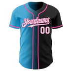 Custom Black White Sky Blue-Pink Authentic Gradient Fashion Baseball Jersey