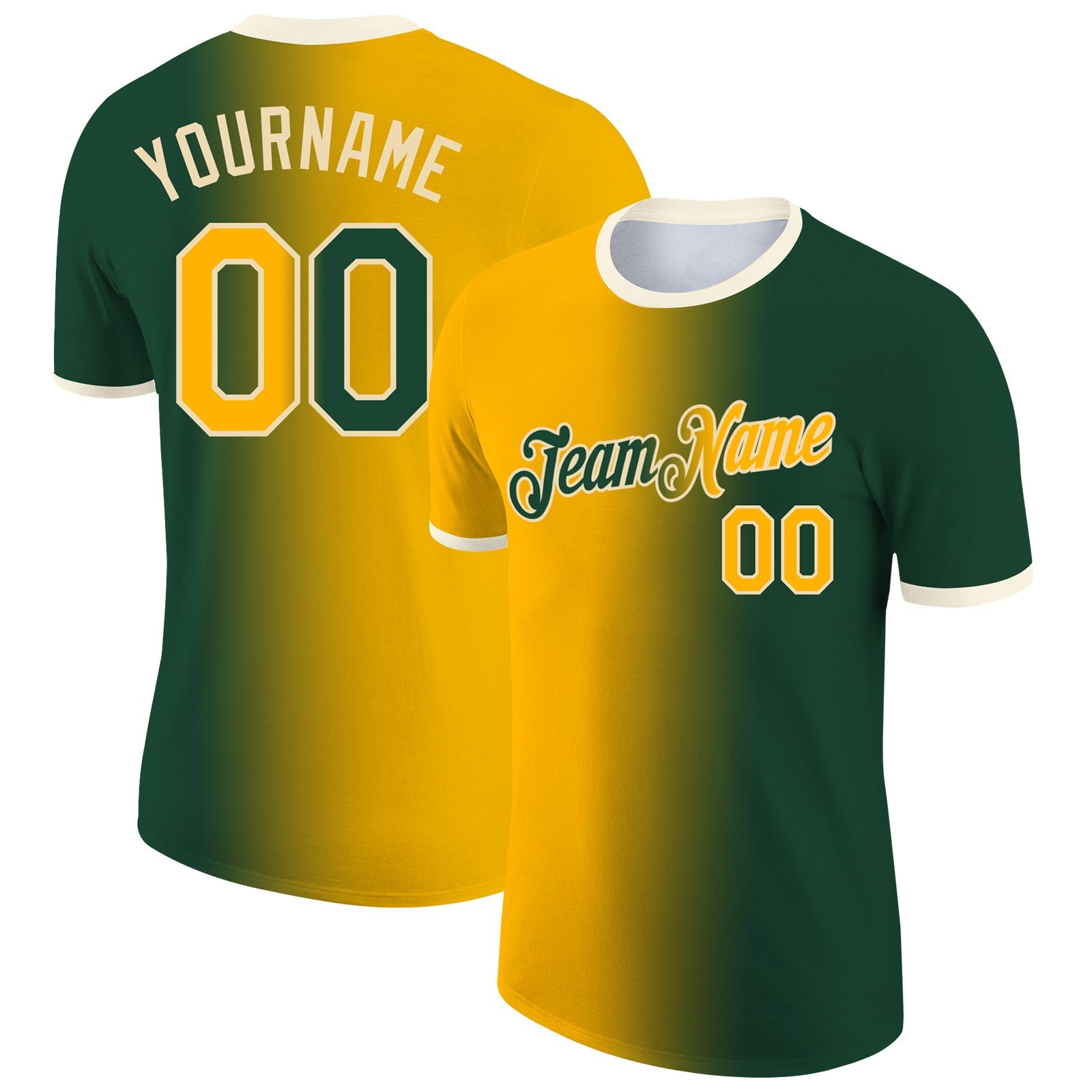 Custom Green Gold-Cream Gradient Fashion Performance T-Shirt