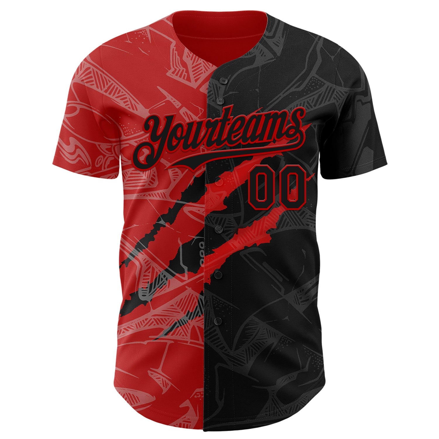 Custom Graffiti Pattern Black-Red 3D Scratch Authentic Baseball Jersey