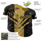 Custom Graffiti Pattern Black-Old Gold 3D Scratch Authentic Baseball Jersey