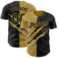 Custom Graffiti Pattern Black-Old Gold 3D Scratch Authentic Baseball Jersey