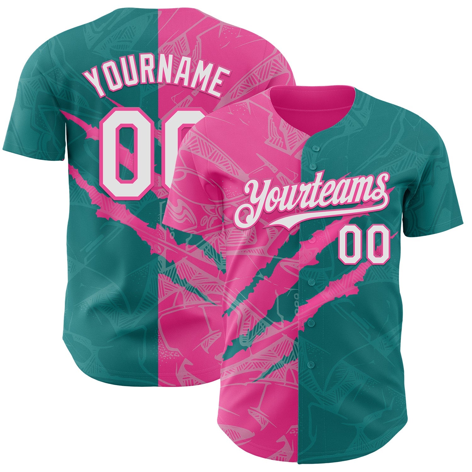 Custom Graffiti Pattern White Teal-Pink 3D Scratch Authentic Baseball Jersey