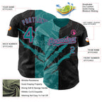 Custom Graffiti Pattern Teal Black-Pink 3D Scratch Authentic Baseball Jersey