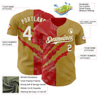 Custom Graffiti Pattern White Old Gold-Red 3D Scratch Authentic Baseball Jersey
