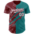 Custom Graffiti Pattern White Teal-Crimson 3D Scratch Authentic Baseball Jersey