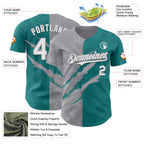 Custom Graffiti Pattern White Teal-Gray 3D Scratch Authentic Baseball Jersey