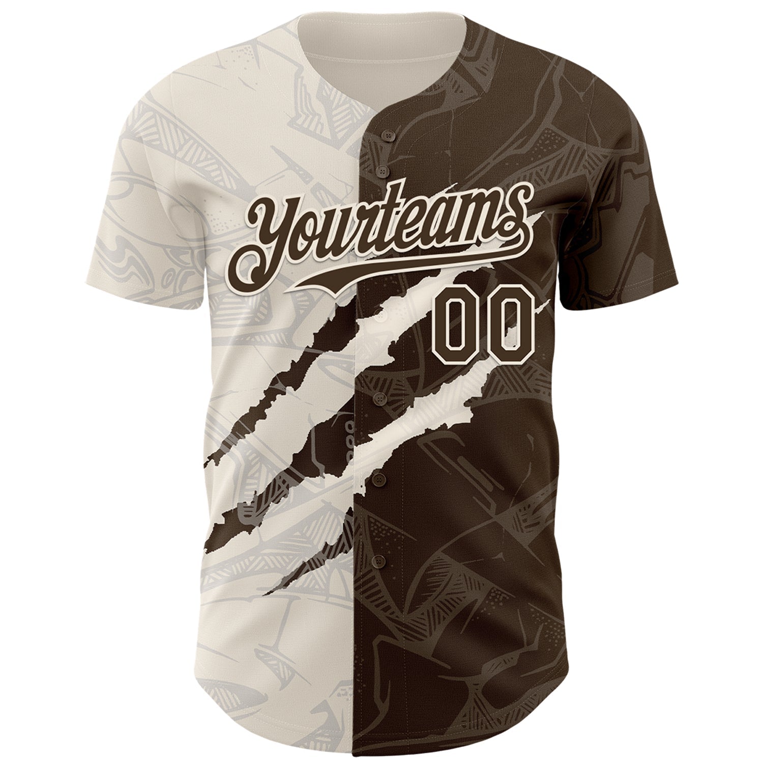 Custom Graffiti Pattern Brown-Cream 3D Scratch Authentic Baseball Jersey