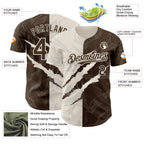 Custom Graffiti Pattern Brown-Cream 3D Scratch Authentic Baseball Jersey