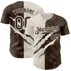 Custom Graffiti Pattern Brown-Cream 3D Scratch Authentic Baseball Jersey