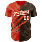 Custom Graffiti Pattern White Brown-Orange 3D Scratch Authentic Baseball Jersey