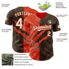 Custom Graffiti Pattern White Brown-Orange 3D Scratch Authentic Baseball Jersey