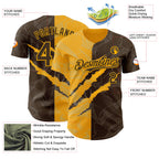 Custom Graffiti Pattern Brown-Gold 3D Scratch Authentic Baseball Jersey
