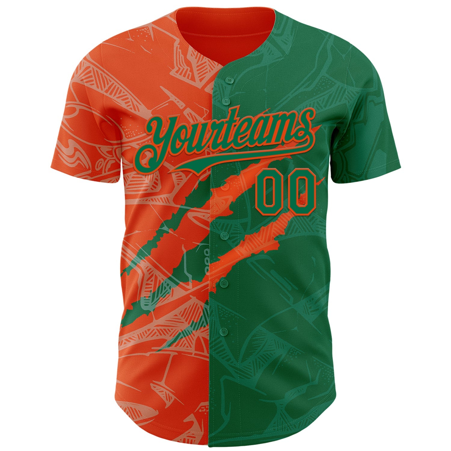 Custom Graffiti Pattern Kelly Green-Orange 3D Scratch Authentic Baseball Jersey