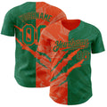 Custom Graffiti Pattern Kelly Green-Orange 3D Scratch Authentic Baseball Jersey