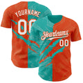Custom Graffiti Pattern White Orange-Aqua 3D Scratch Authentic Baseball Jersey