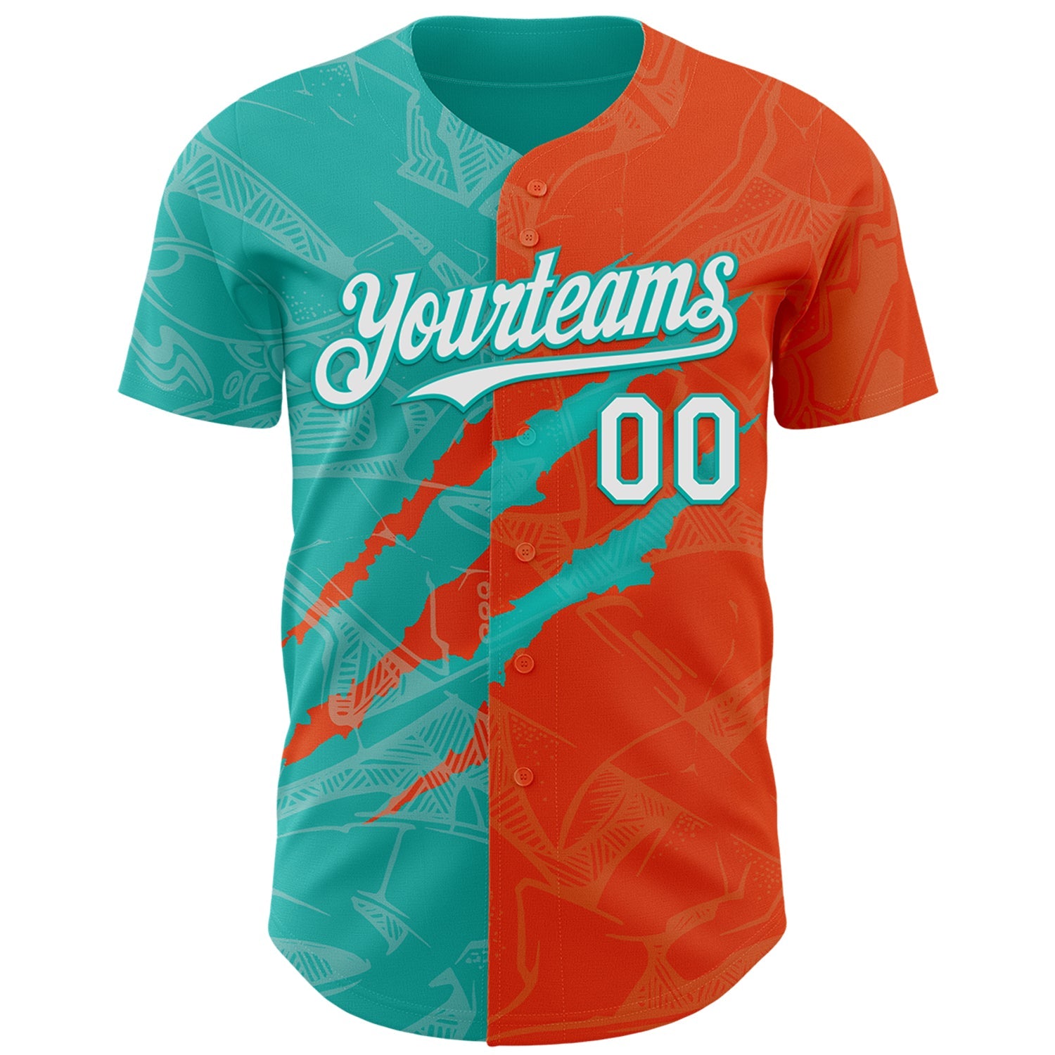 Custom Graffiti Pattern White Orange-Aqua 3D Scratch Authentic Baseball Jersey