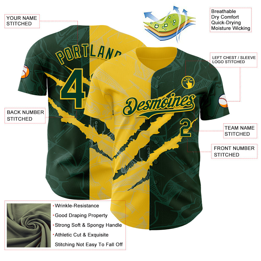 Custom Graffiti Pattern Green-Yellow 3D Scratch Authentic Baseball Jersey