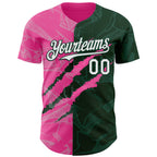 Custom Graffiti Pattern White Green-Pink 3D Scratch Authentic Baseball Jersey