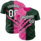 Custom Graffiti Pattern White Green-Pink 3D Scratch Authentic Baseball Jersey
