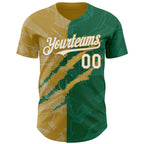 Custom Graffiti Pattern White Kelly Green-Old Gold 3D Scratch Authentic Baseball Jersey