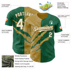 Custom Graffiti Pattern White Kelly Green-Old Gold 3D Scratch Authentic Baseball Jersey