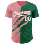 Custom Graffiti Pattern White Kelly Green-Medium Pink 3D Scratch Authentic Baseball Jersey
