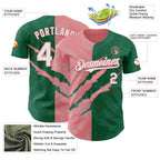 Custom Graffiti Pattern White Kelly Green-Medium Pink 3D Scratch Authentic Baseball Jersey
