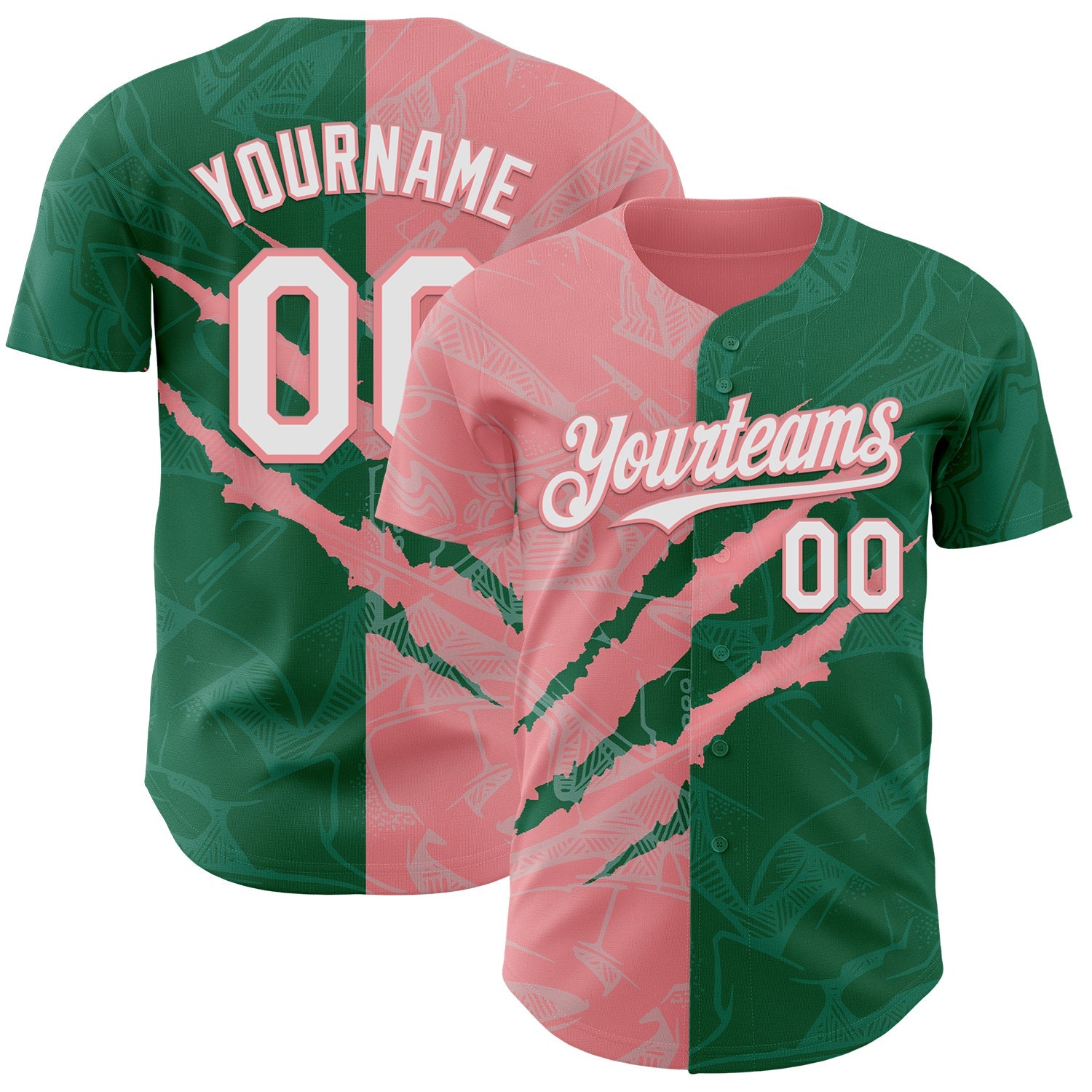 Custom Graffiti Pattern White Kelly Green-Medium Pink 3D Scratch Authentic Baseball Jersey