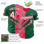 Custom Graffiti Pattern White Kelly Green-Neon Pink 3D Scratch Authentic Baseball Jersey