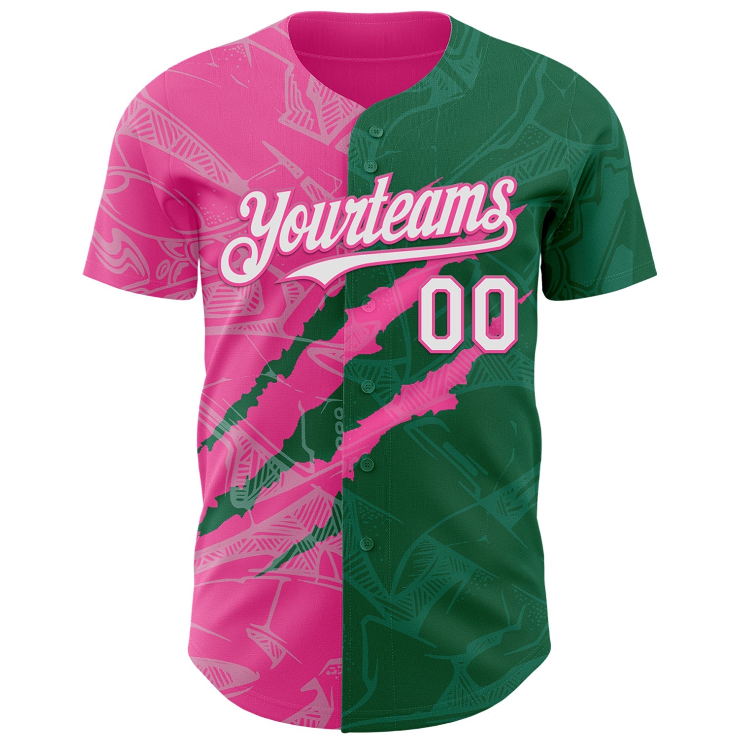Custom Graffiti Pattern White Kelly Green-Pink 3D Scratch Authentic Baseball Jersey