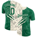 Custom Graffiti Pattern Kelly Green-Cream Scratch 3D Performance T-Shirt