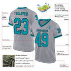 Custom Gray Teal-Black Mesh Authentic Throwback Football Jersey